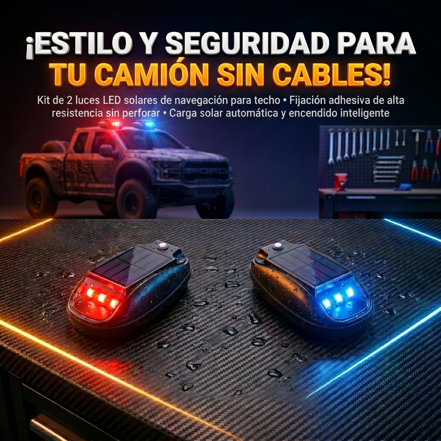 SolarCab™ Luces solares impermeables para techo de cabina Auto  x2 und