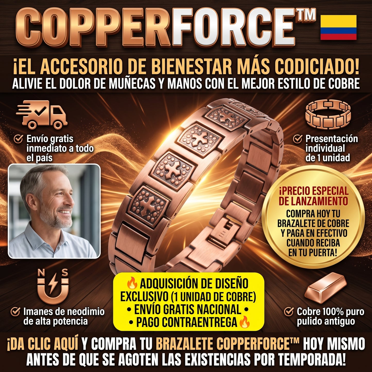 CopperForce™ — Brazalete Magnético de Cobre