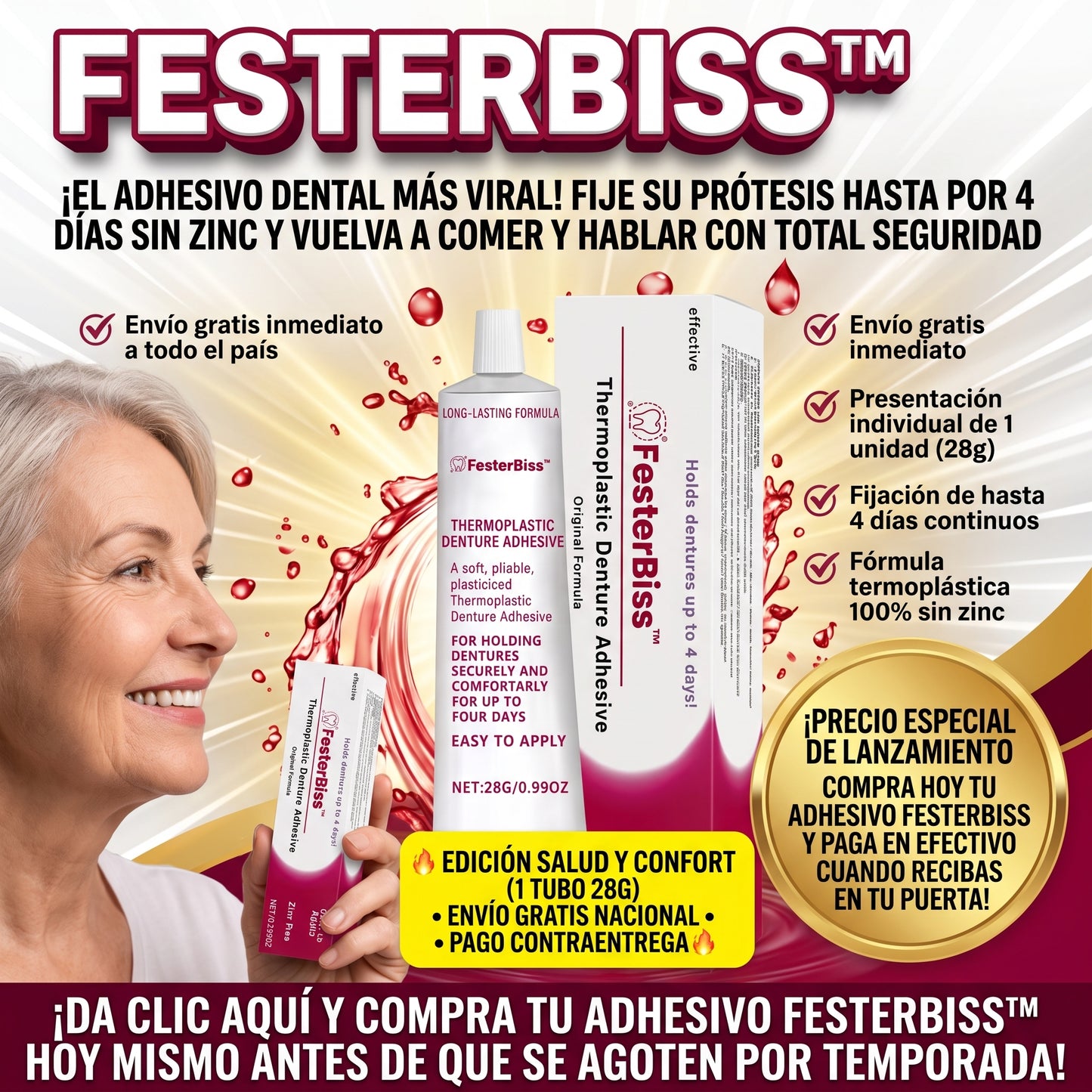 FesterBiss™ Adhesivo dental termoplástico suave Mantiene la prótesis dental Fija