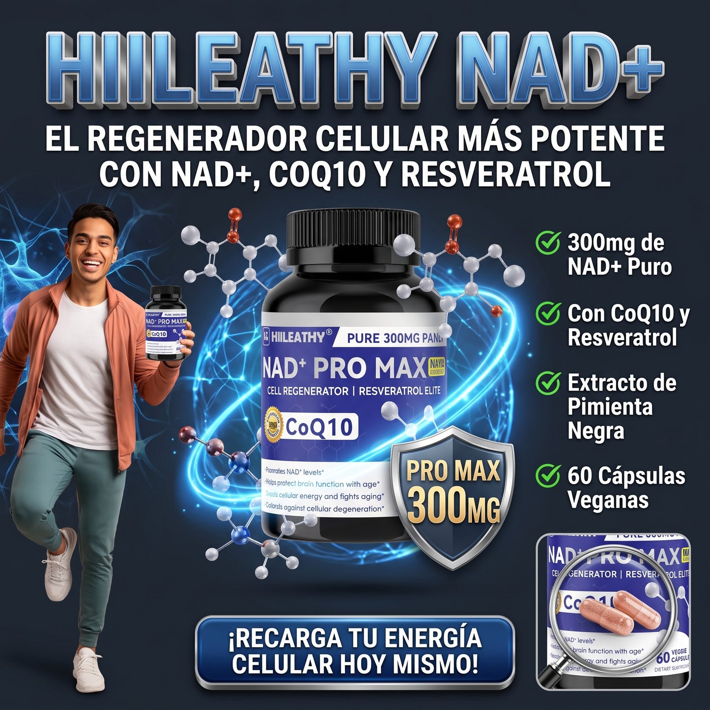 HIILEATHY NAD+ PRO MAX suplementación antienvejecimiento